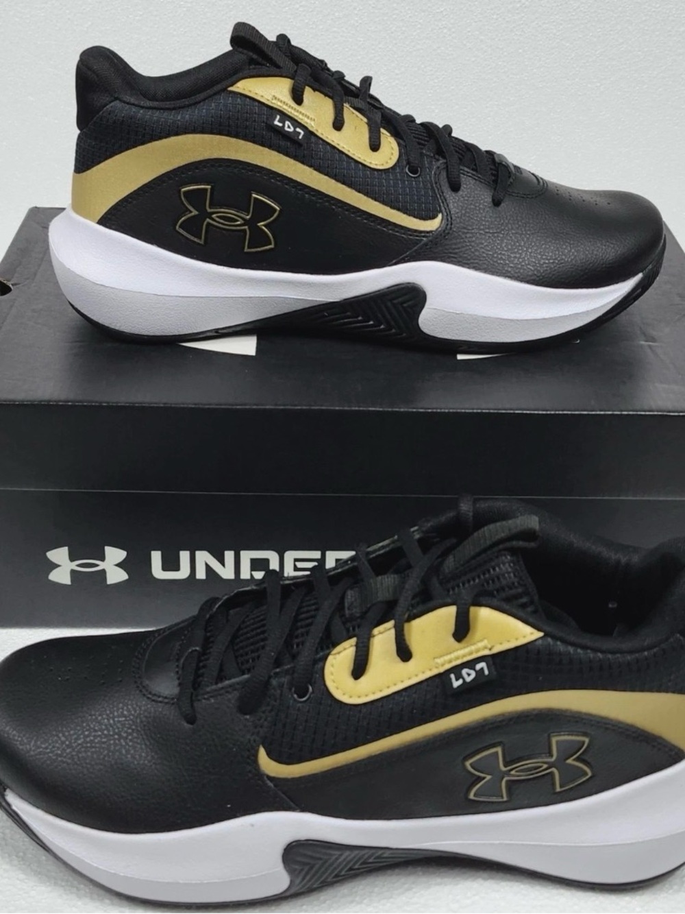 Under Armour Shoes Men's 10 Lockdown 7 Black Gold White Basketball Sneakers new